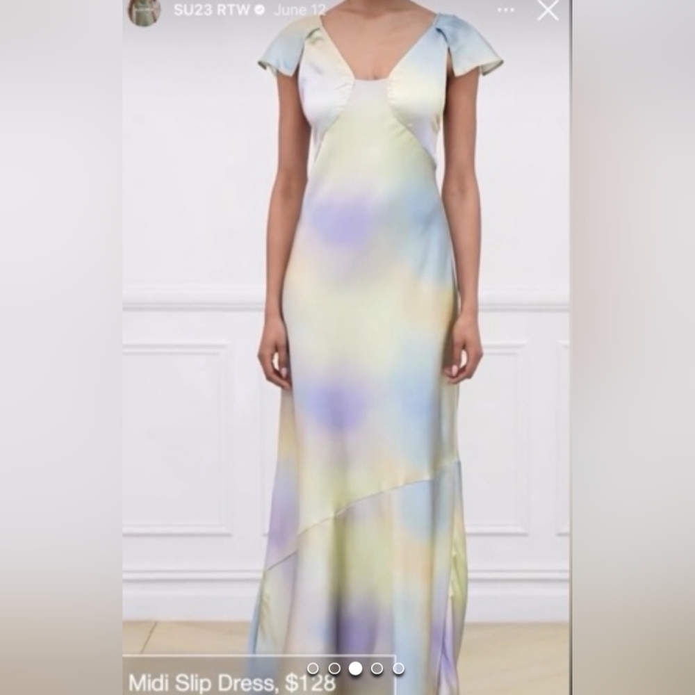 NWT Weworewhat Dress 2 Elegant VNeck Bias Pastel Maxi Slip Satin Tie Dye Flutter